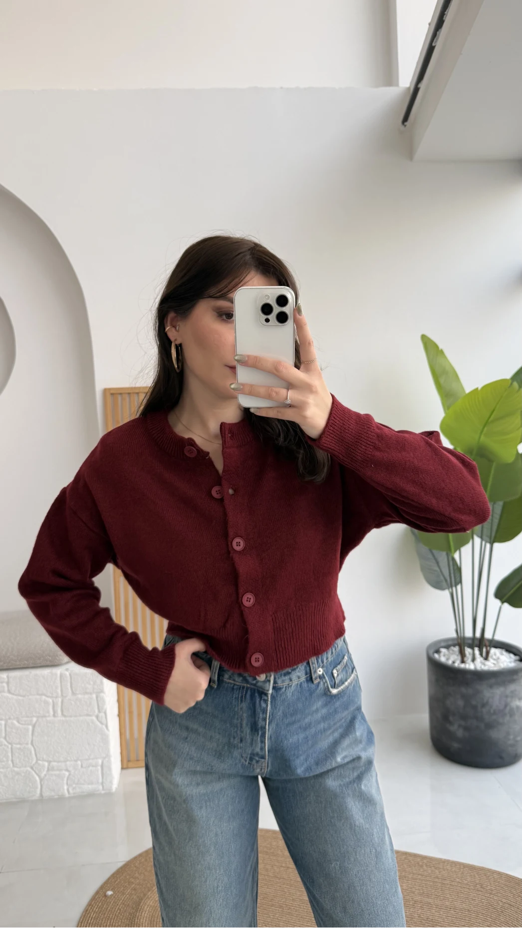 Noll Bordo Bisiklet Yaka Düğmeli Hırka