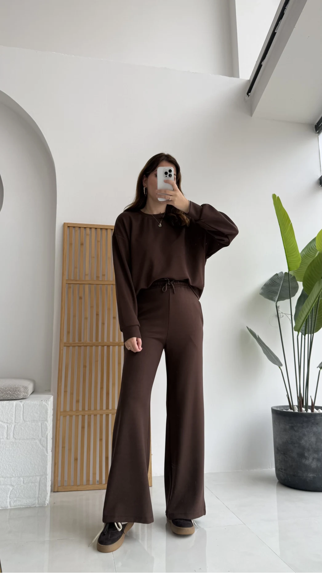 Nora Oys Sweet Pantolon Takım - Kahverengi