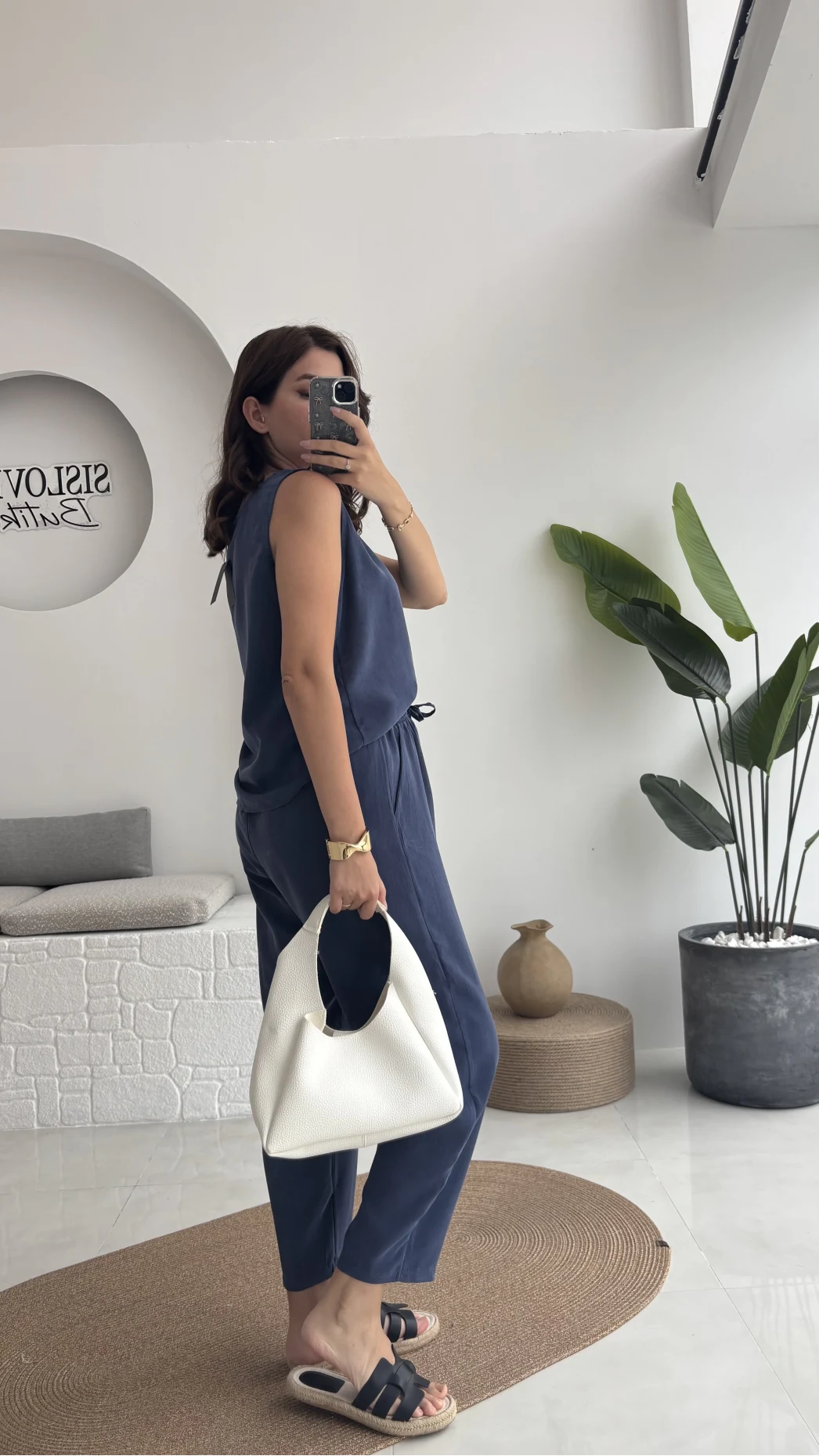 Nova Kalın Askılı Bluz Pantolon Takım - Lacivert