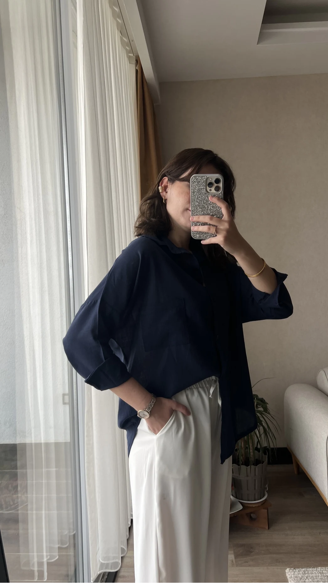 Nude Keten Lacivert Gömlek