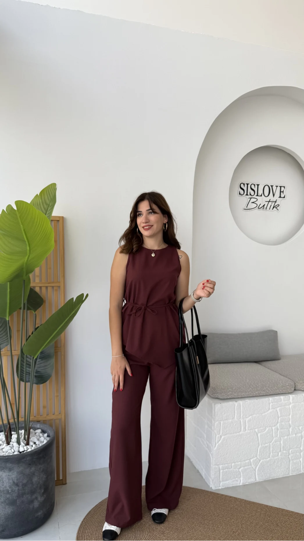 Odella Asimetrik Tunik Takım - Bordo - Kod: 8861