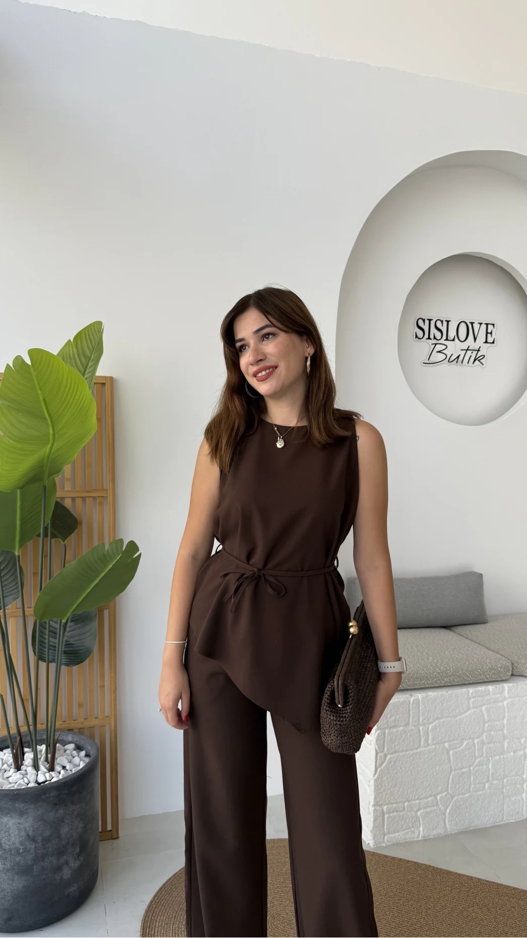 Odella Asimetrik Tunik Takım - Kahve - Kod: 8861