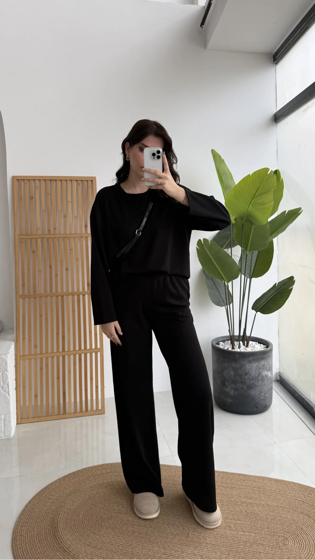 Olbia Uzun Kollu Modal Alt-Üst Takım - Siyah