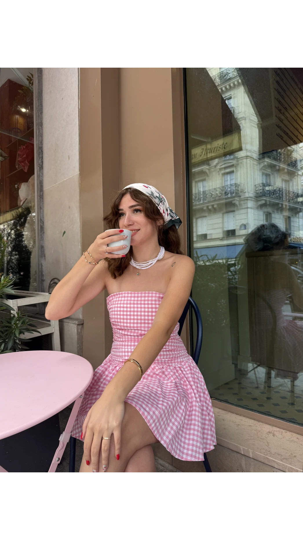 Olé Straplez Pötikare Desenli Pembe Elbise