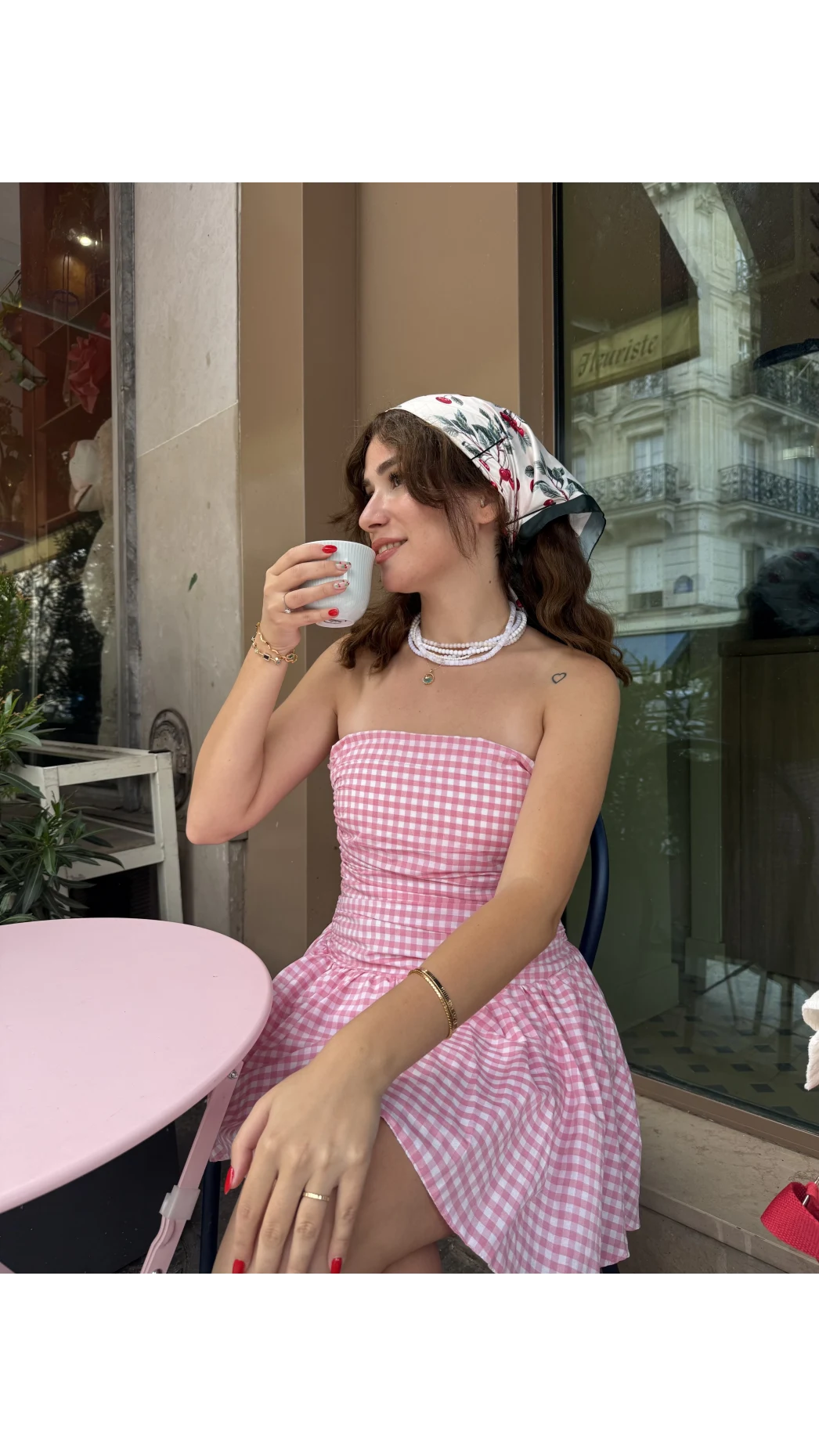 Olé Straplez Pötikare Desenli Pembe Elbise