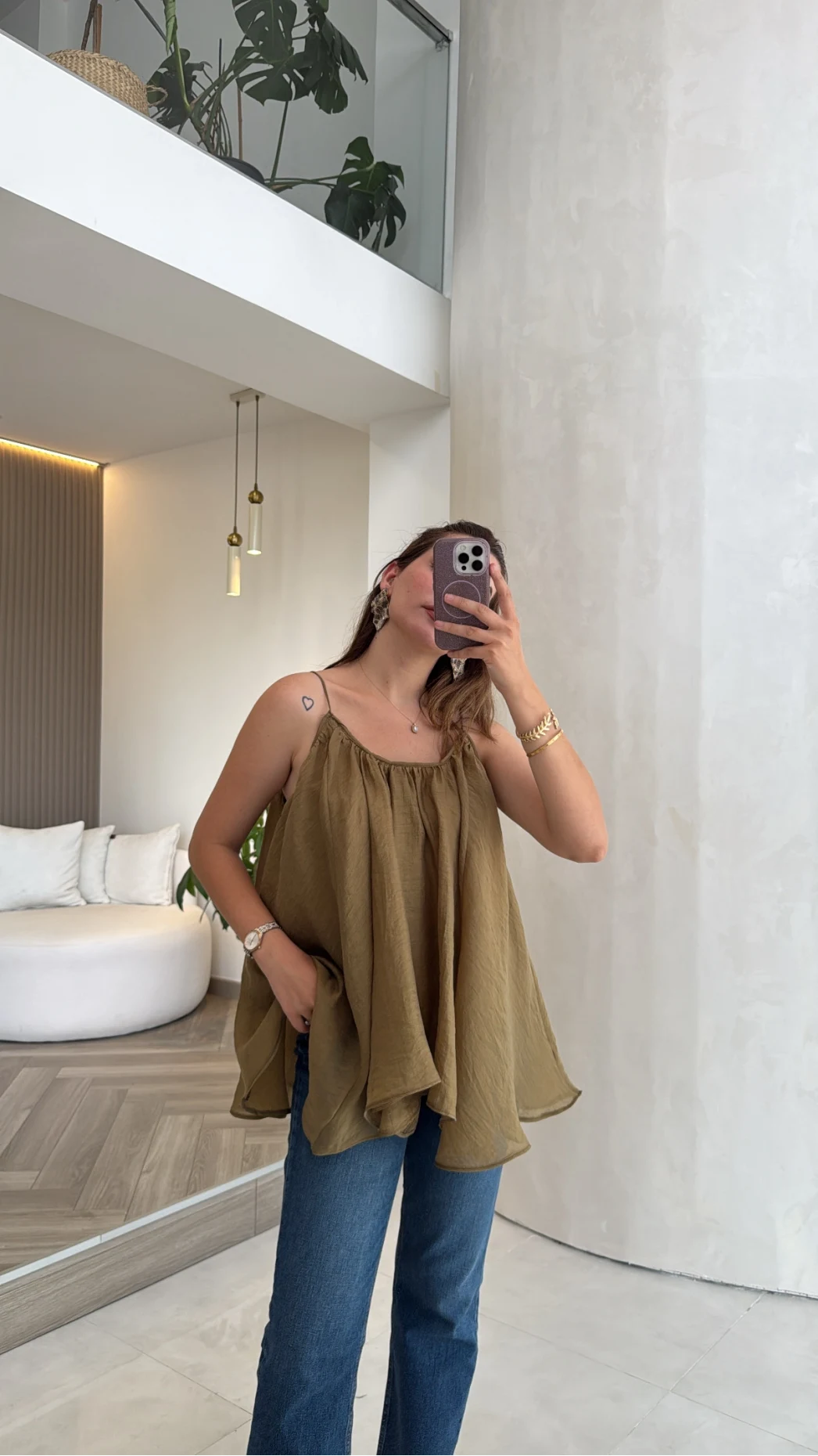 Olive Askılı Pelerin Bluz - Kod: 5090