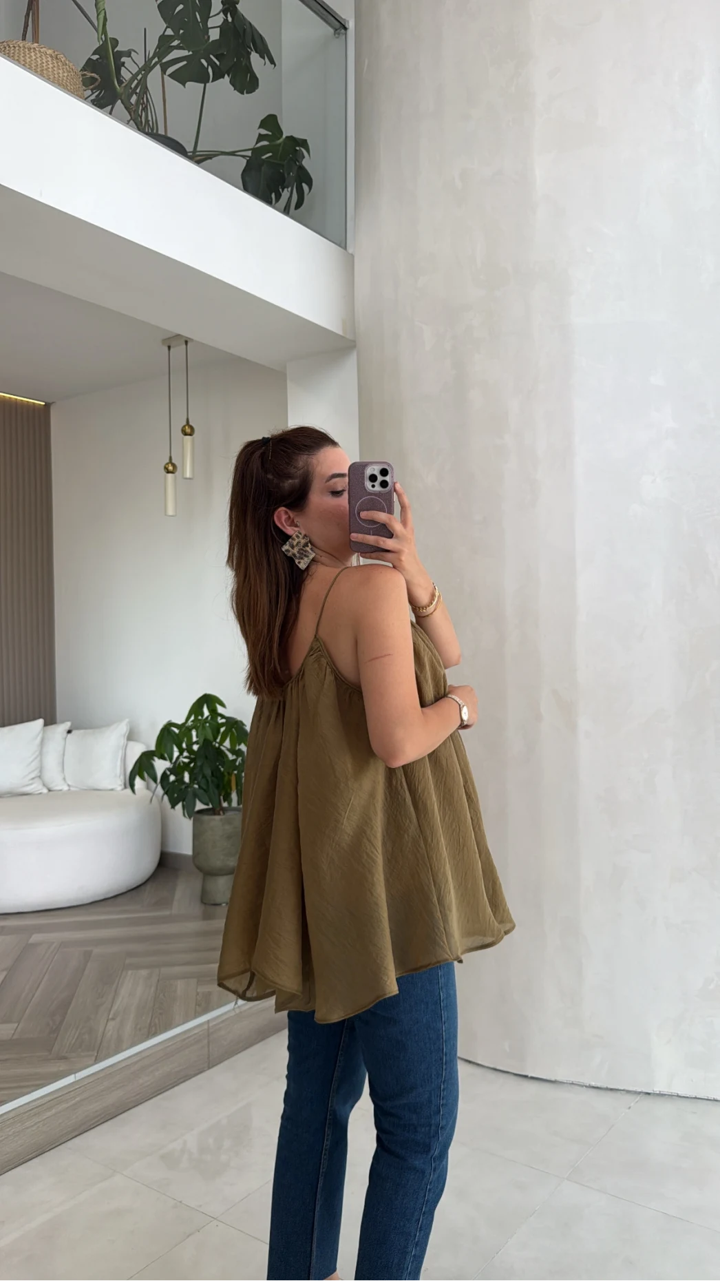 Olive Askılı Pelerin Bluz - Kod: 5090