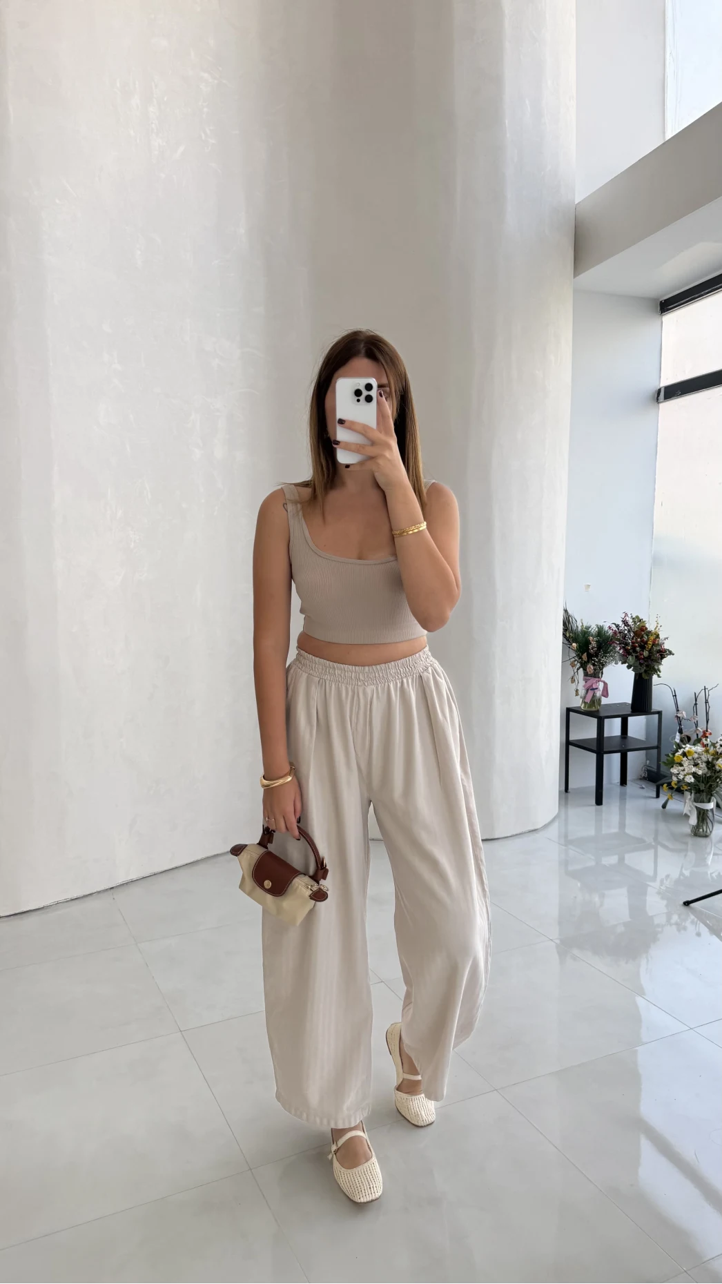 Olıvıa Çizgili Balon Pantolon - Taş - Kod: 031748