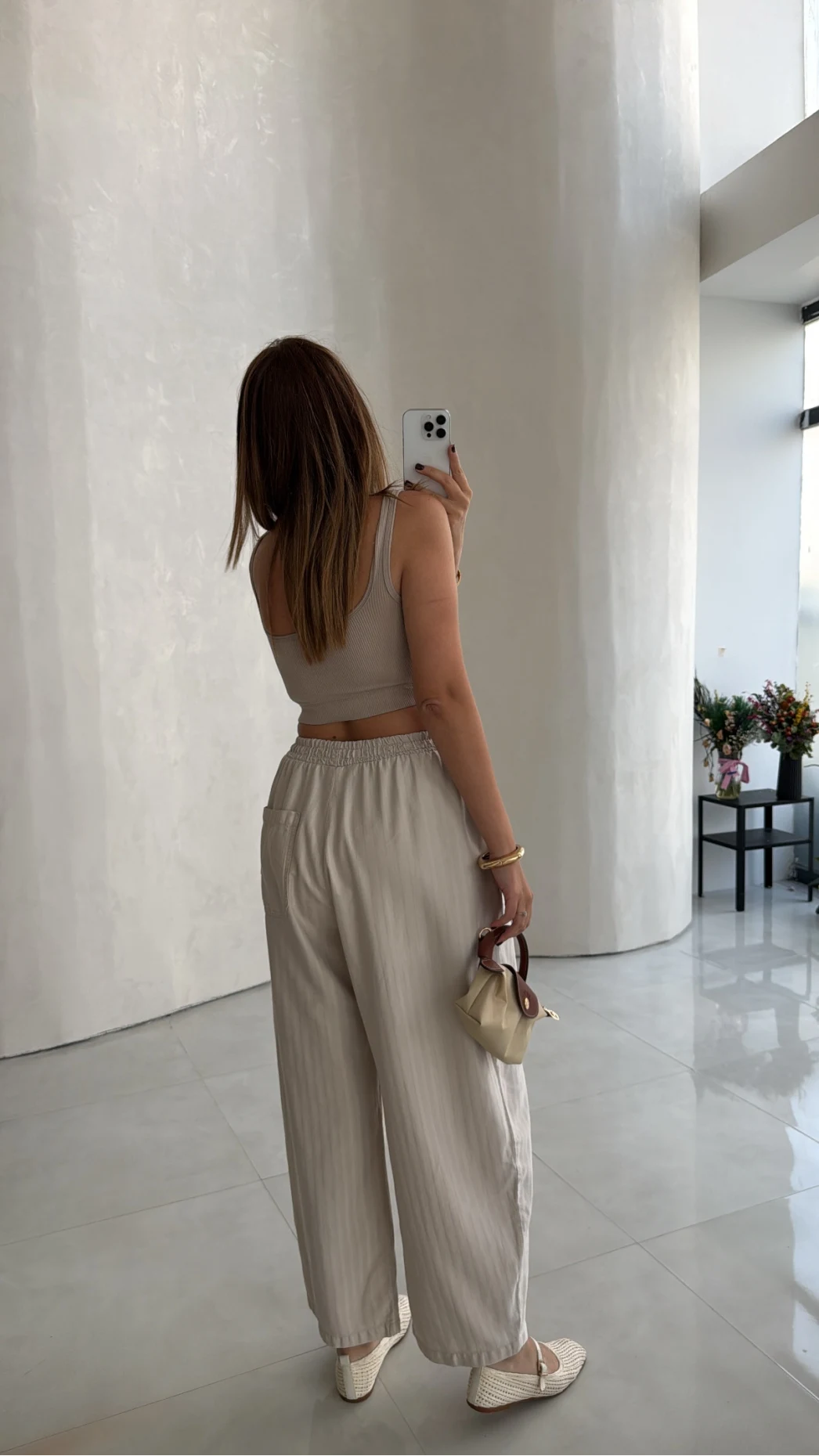 Olıvıa Çizgili Balon Pantolon - Taş - Kod: 031748