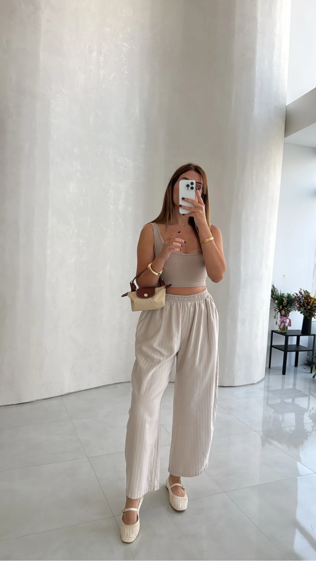 Olıvıa Çizgili Balon Pantolon - Taş - Kod: 031748