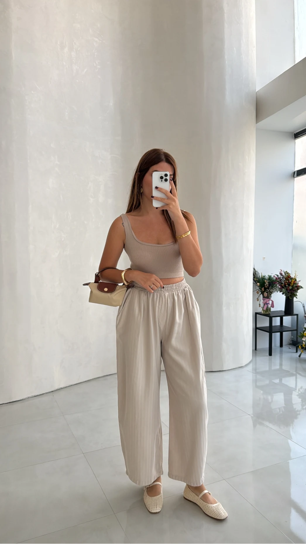 Olıvıa Çizgili Balon Pantolon - Taş - Kod: 031748
