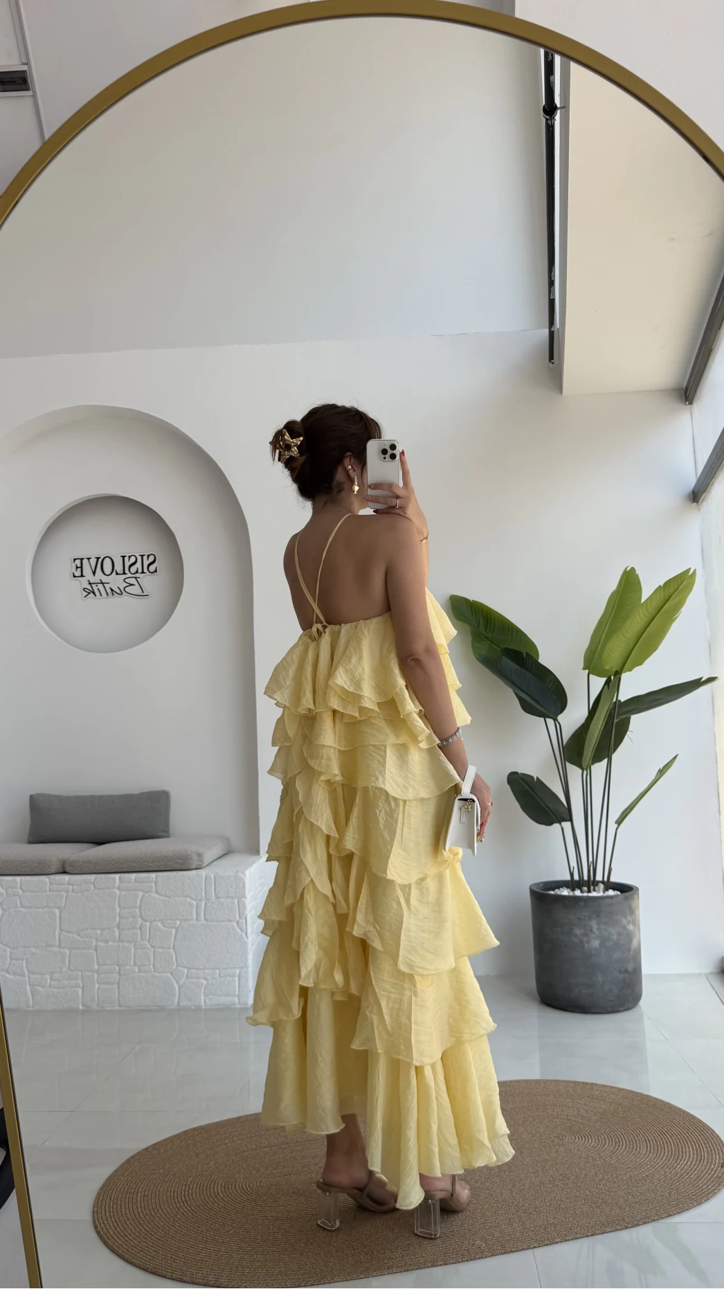 Olivia Gül Detaylı Kat Kat Elbise Sarı