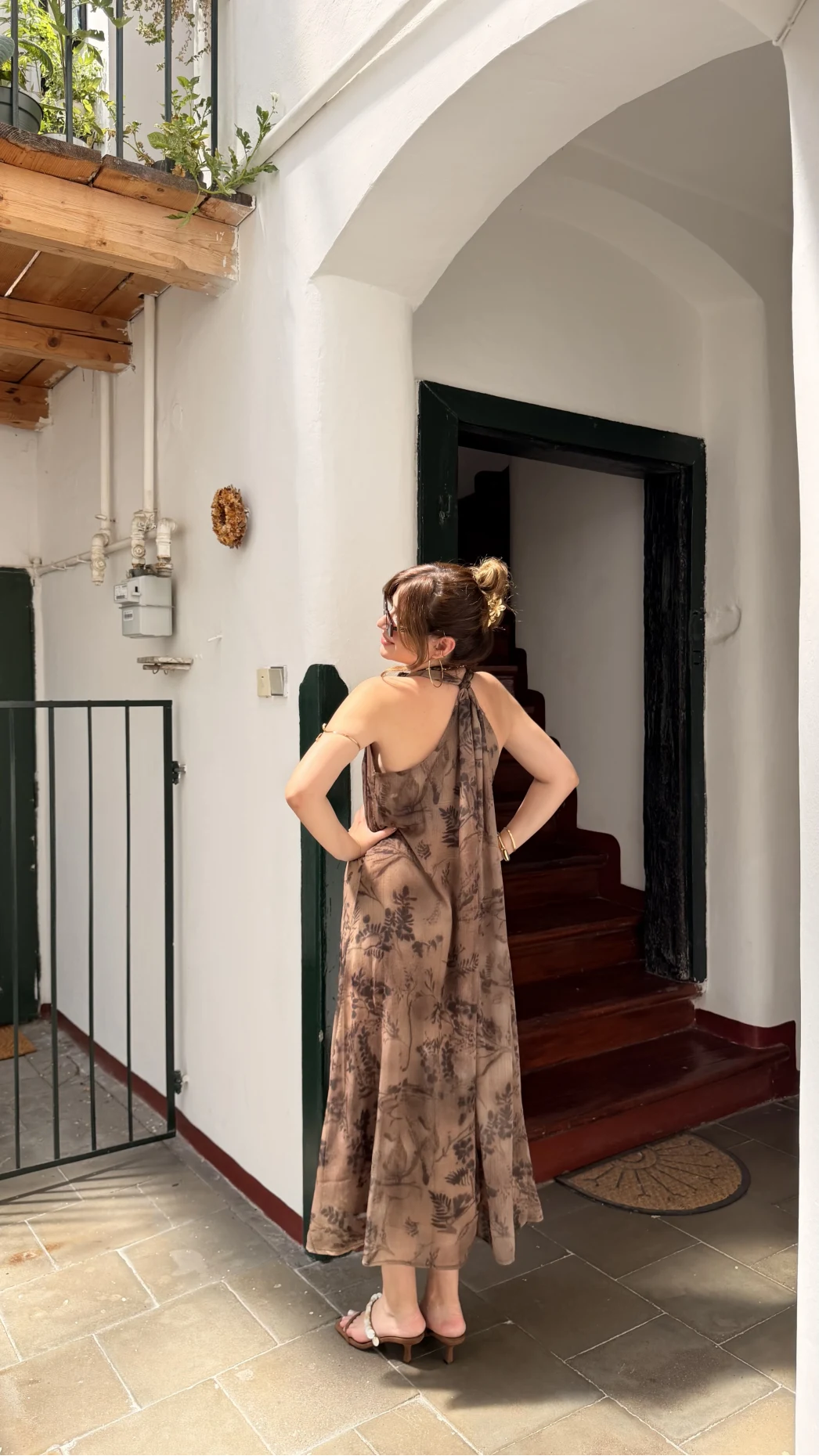 Omuzdan Düğümlü Elbise - Camel - Kod: 3429