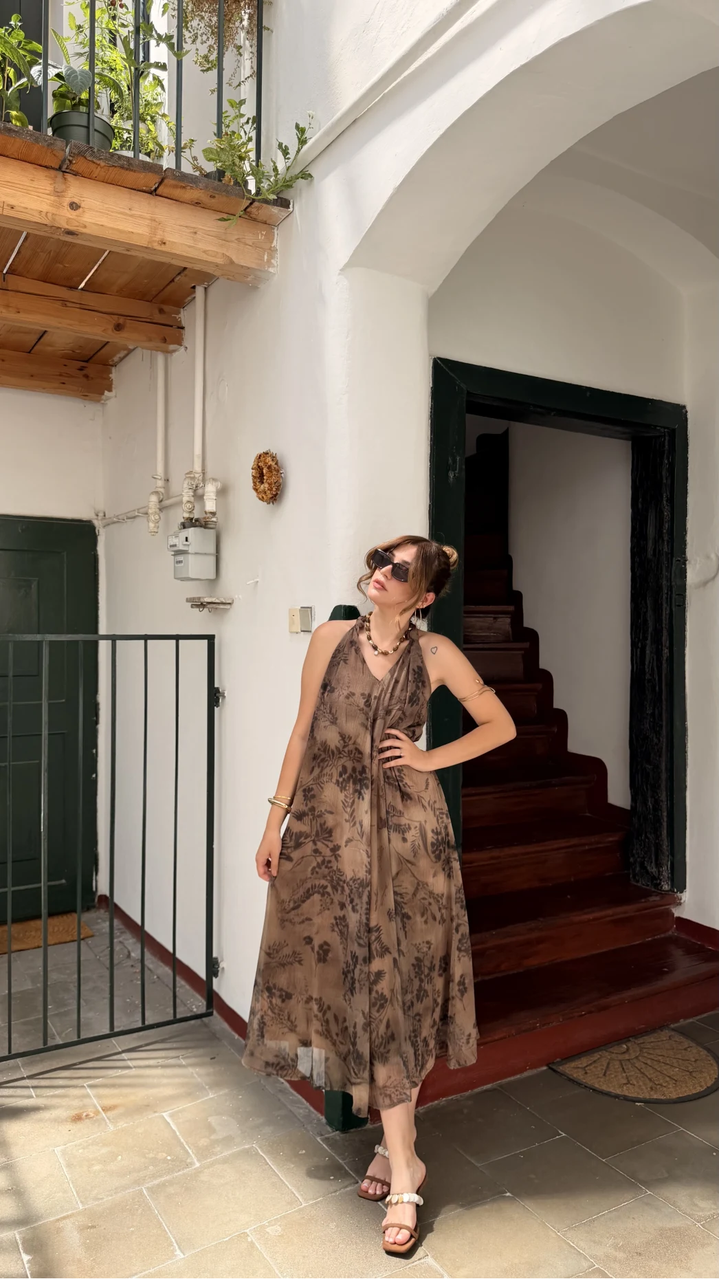 Omuzdan Düğümlü Elbise - Camel - Kod: 3429