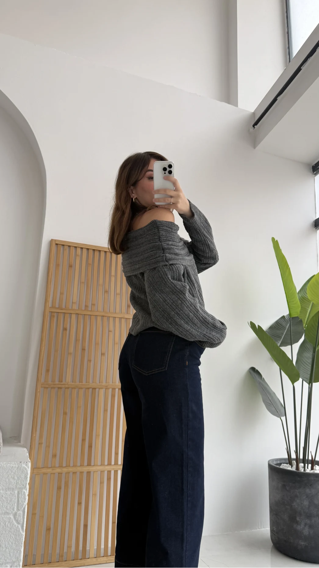 Omzu Açık Fitilli Kazak - Antrasit