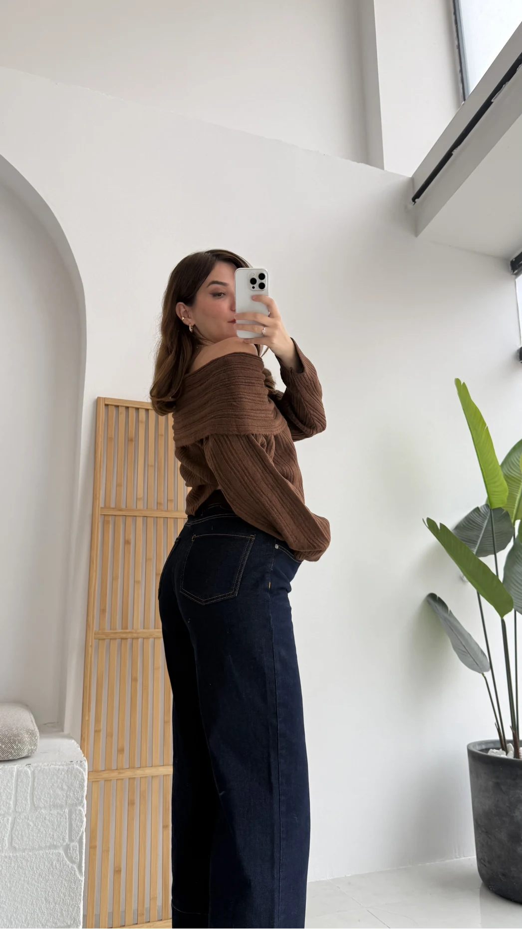 Omzu Açık Fitilli Kazak - Kahverengi