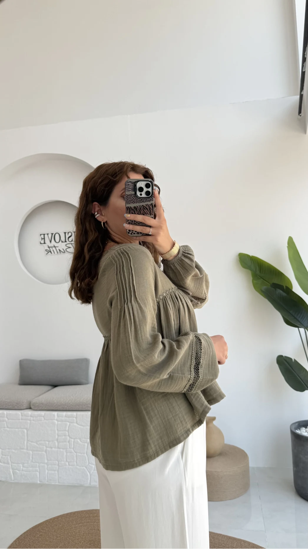 Peri İnci Detay Haki Bluz