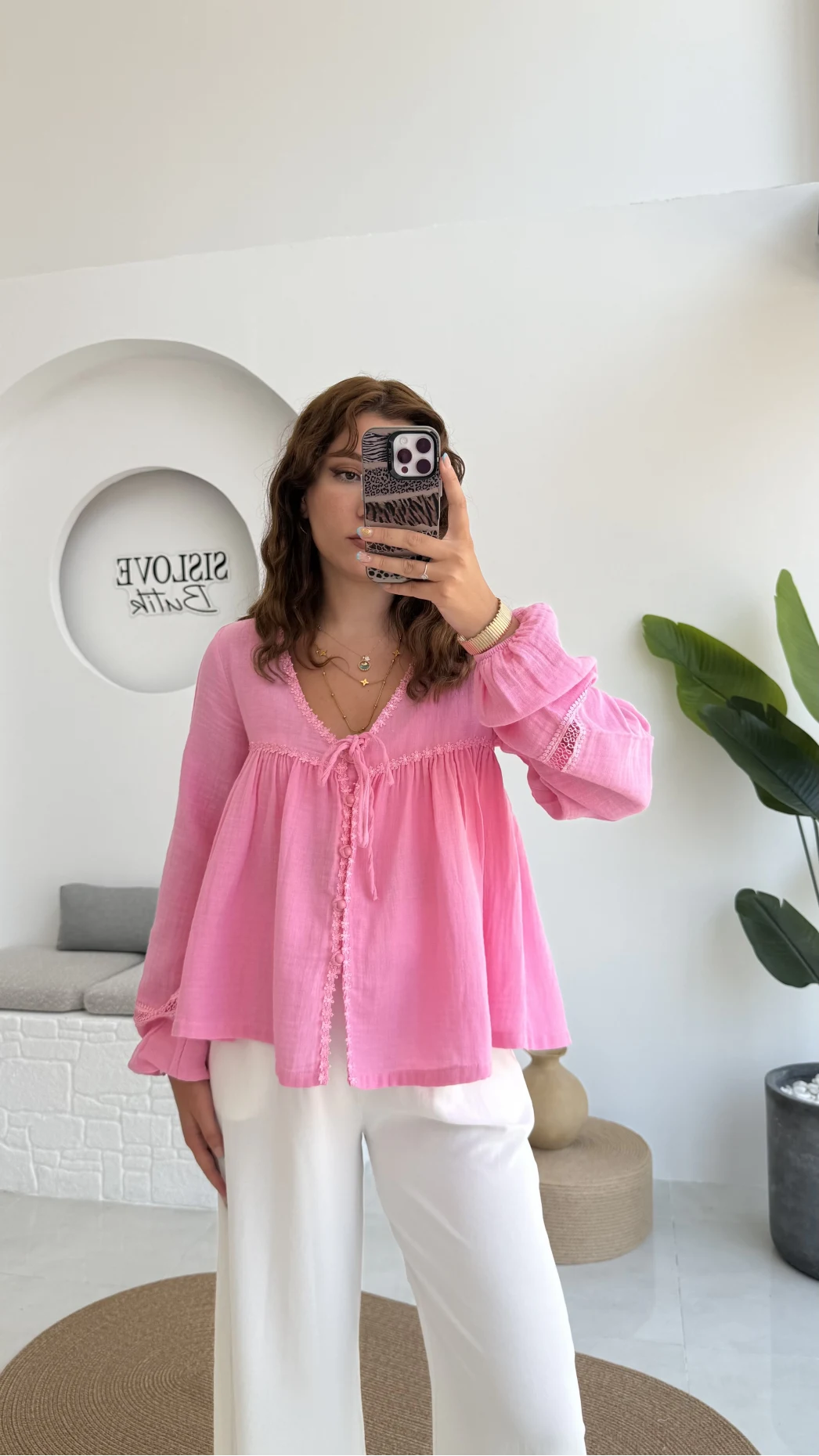 Peri İnci Detay Pembe Bluz