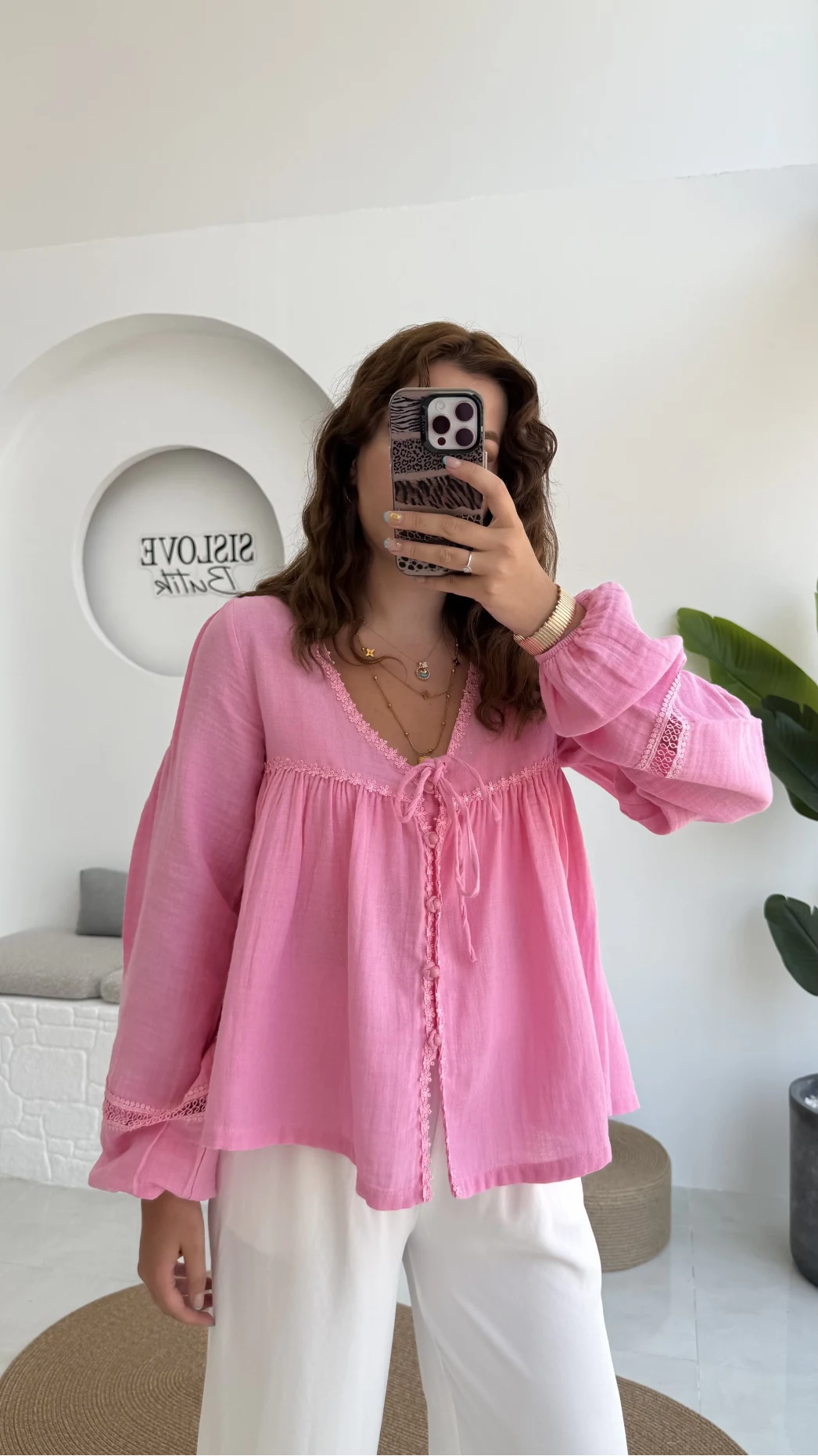 Peri İnci Detay Pembe Bluz