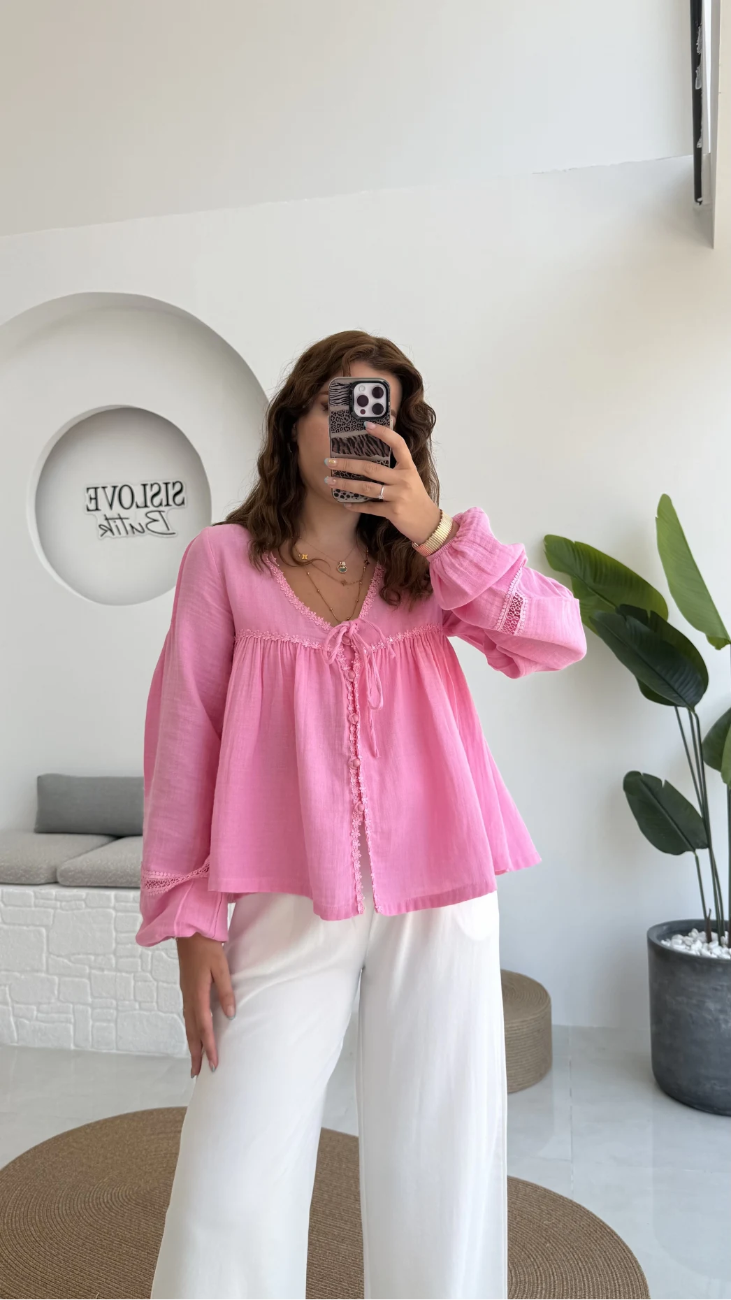 Peri İnci Detay Pembe Bluz