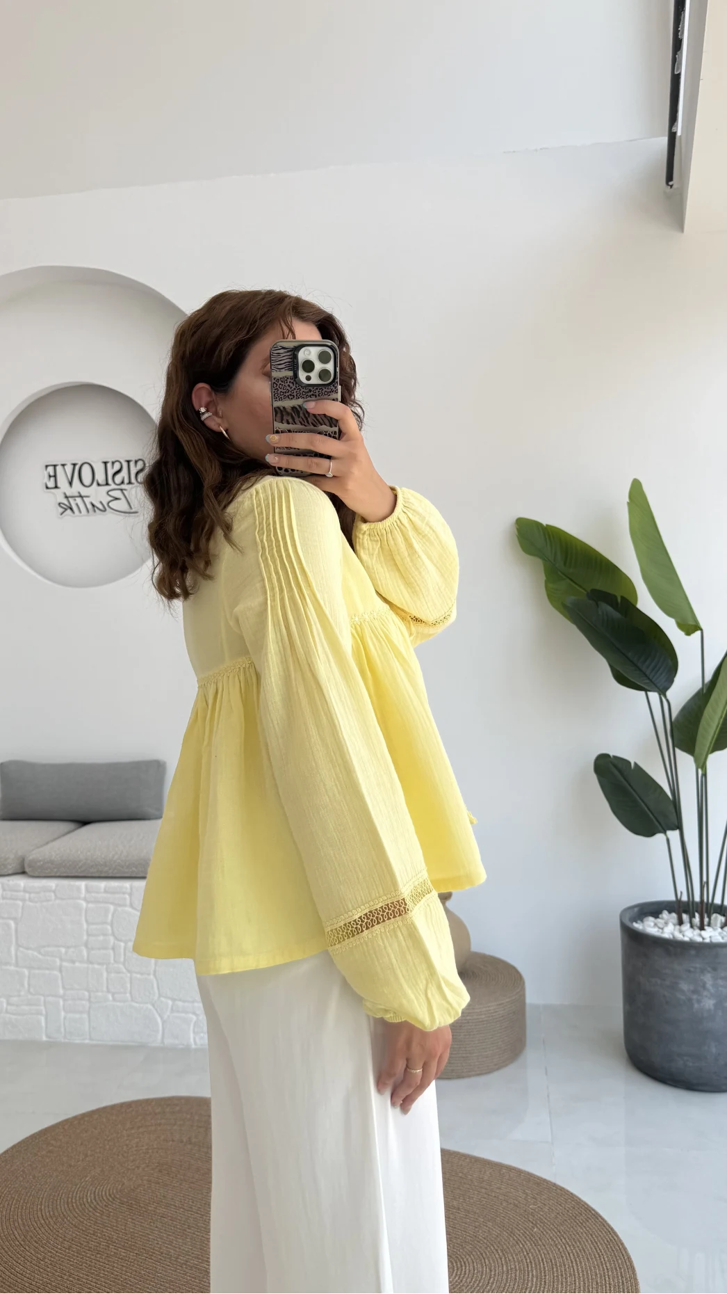 Peri İnci Detay Sarı Bluz