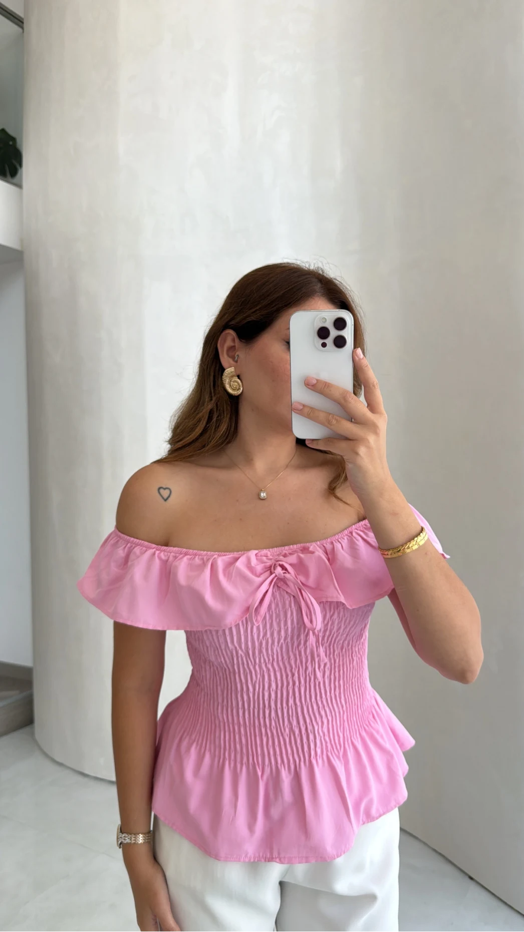 Önü Bağlamalı Gipeli Bluz - Pembe - Kod: 71794