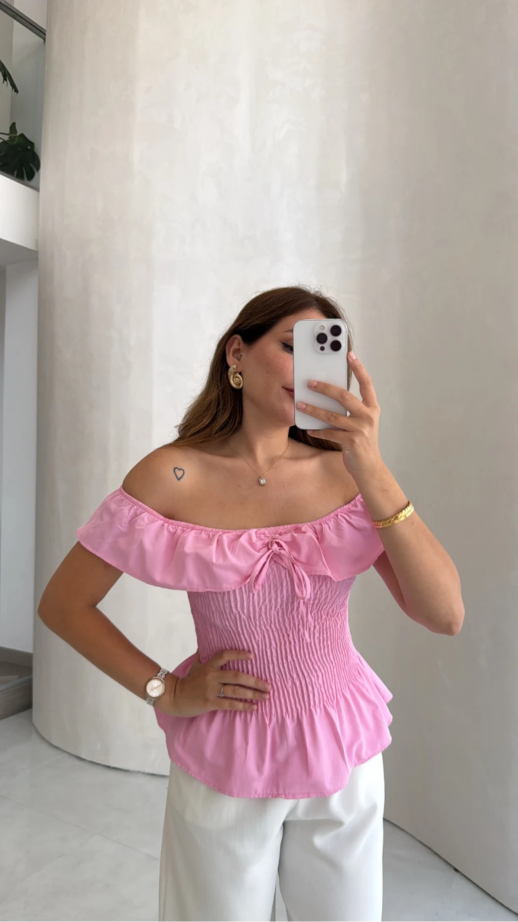 Önü Bağlamalı Gipeli Bluz - Pembe - Kod: 71794