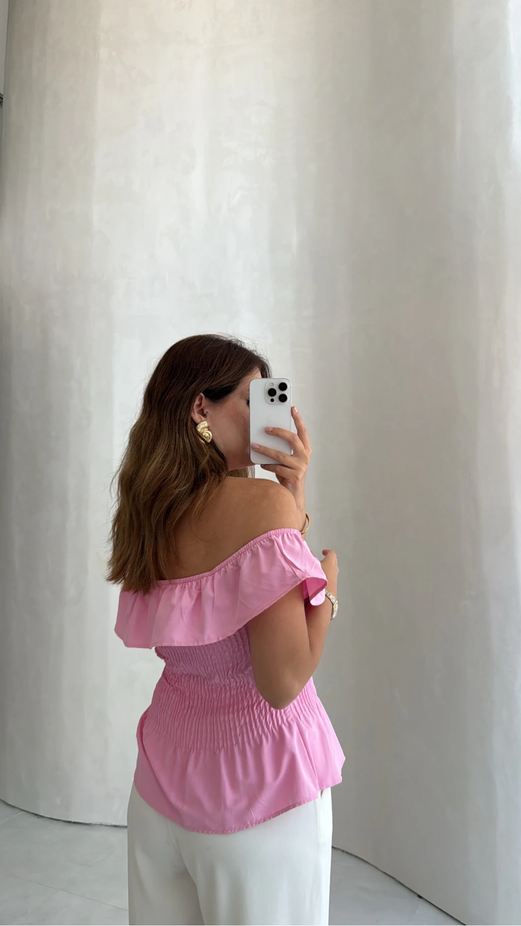 Önü Bağlamalı Gipeli Bluz - Pembe - Kod: 71794