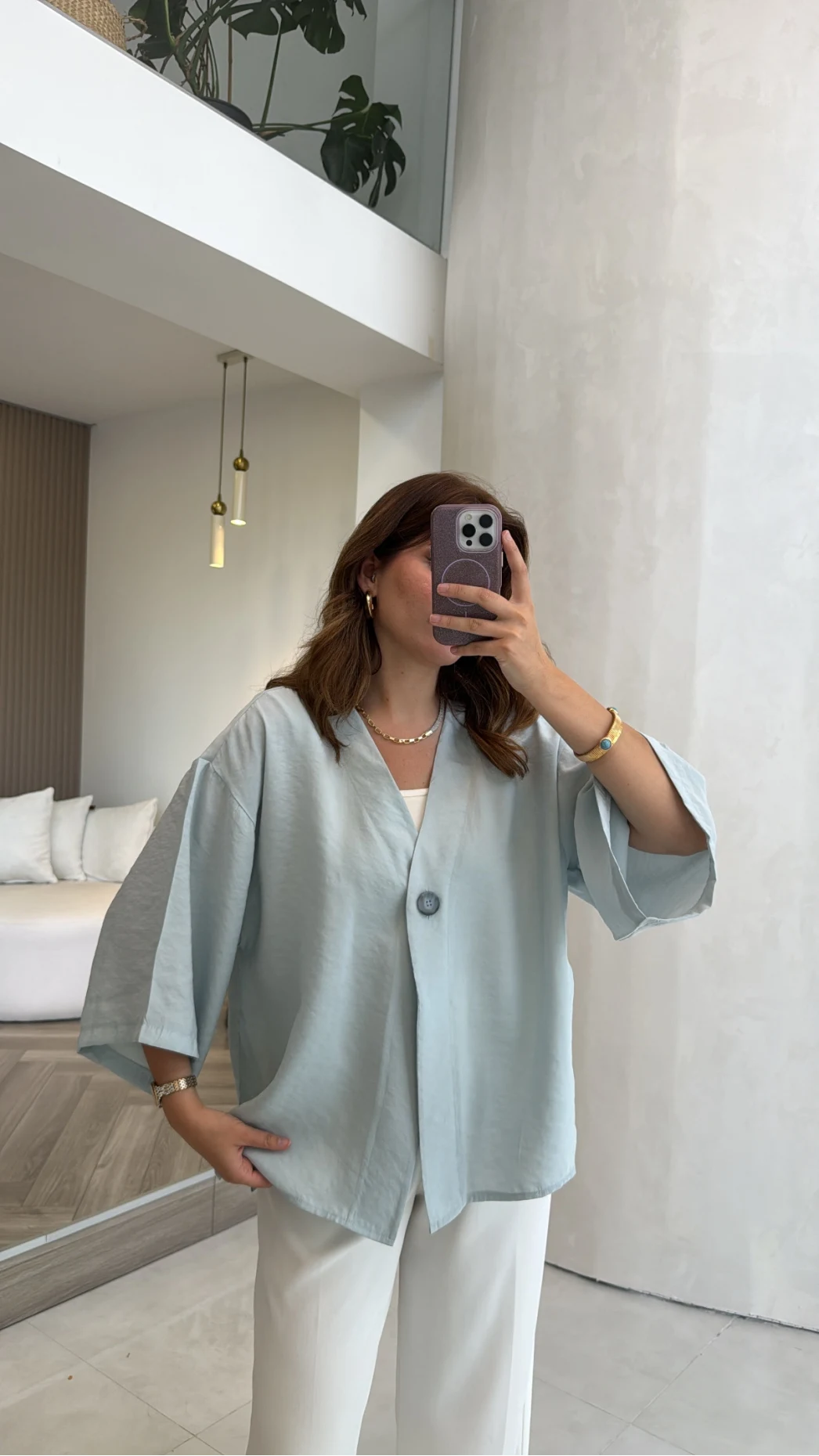 Önü Düğmeli Gömlek - Bebe Mavi - Kod 4961
