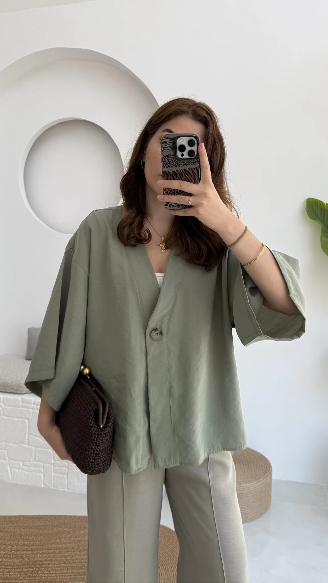 Önü Düğmeli Gömlek - Çağla Yeşili