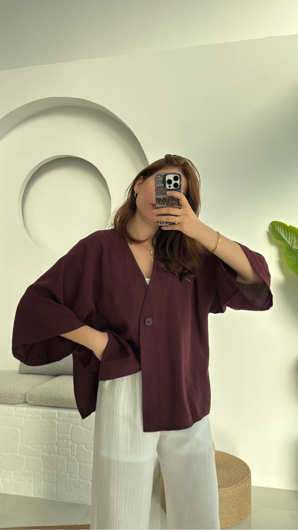 Önü Düğmeli Gömlek - Mürdüm