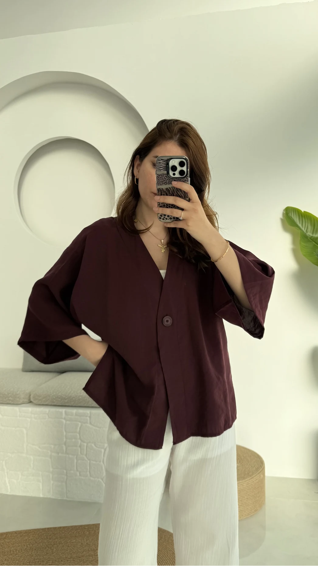 Önü Düğmeli Gömlek - Mürdüm