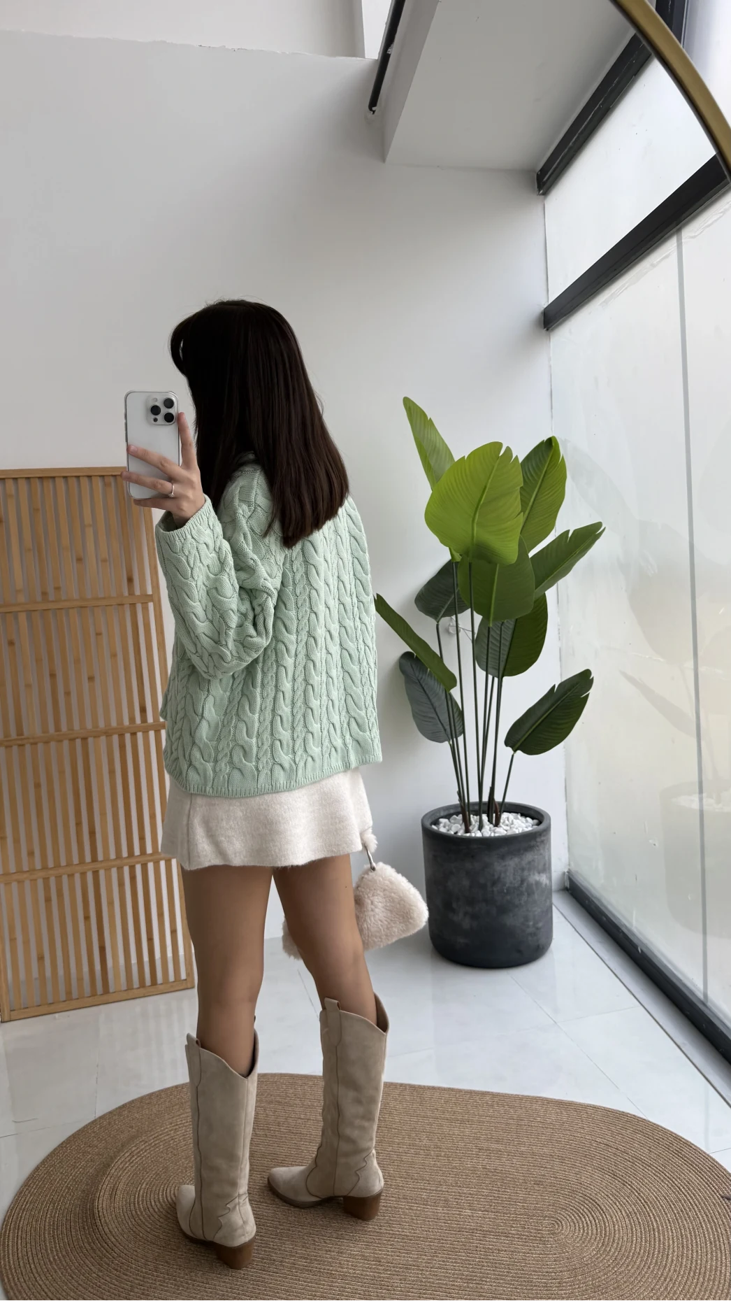 Örgülü Dik Yaka Fermuarlı Kazak - Açık Yeşil - Kod: 231078