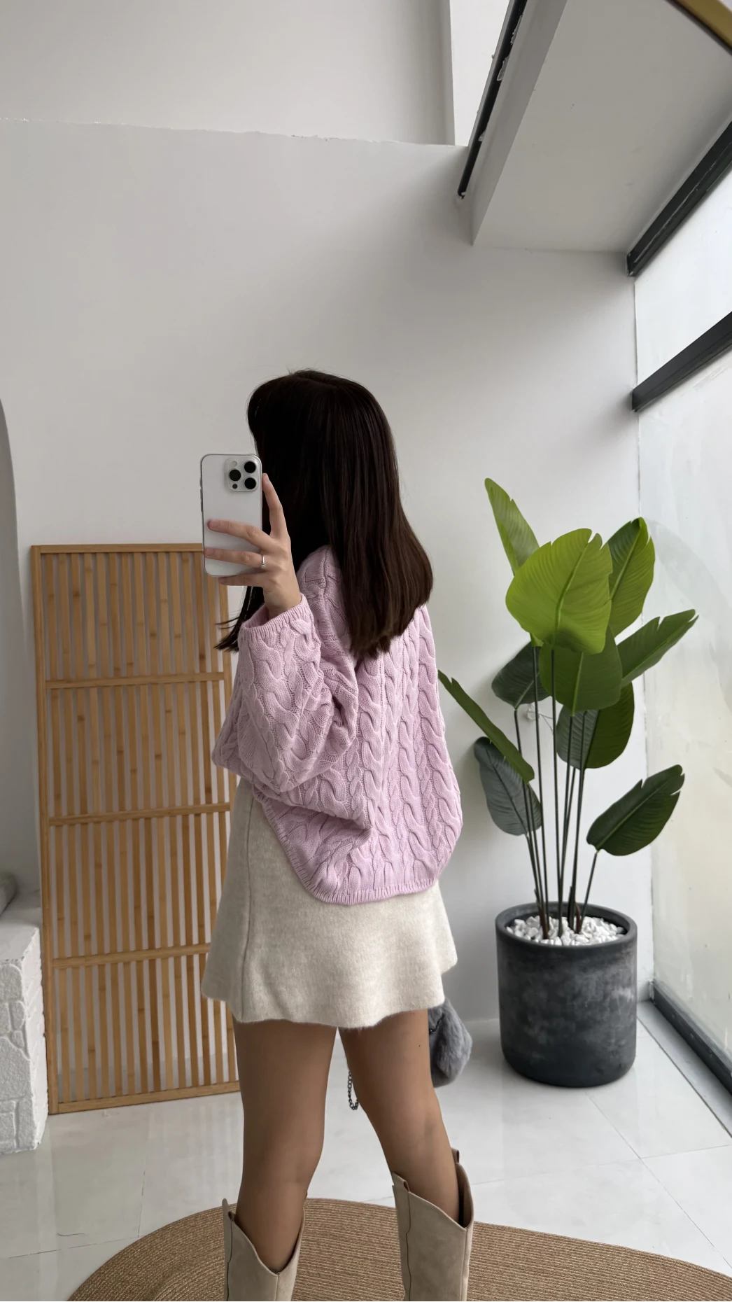 Örgülü Dik Yaka Fermuarlı Kazak - Pudra - Kod: 231078