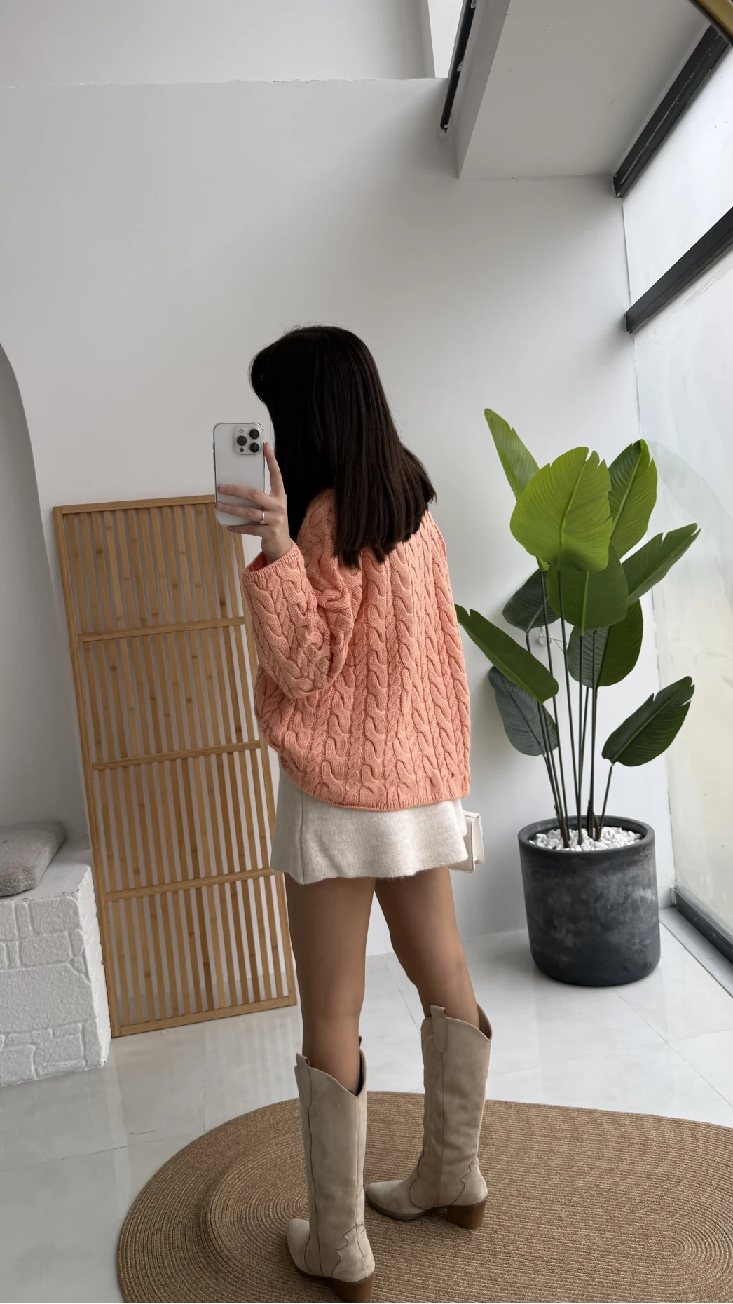 Örgülü Dik Yaka Fermuarlı Kazak - Yavruağzı - Kod: 231078