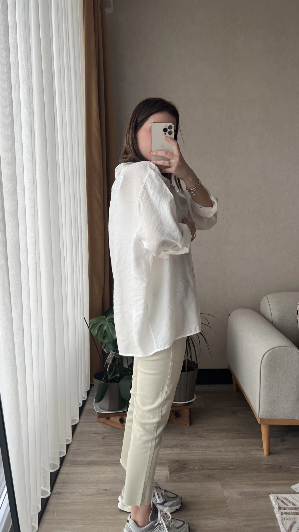 Beyaz Oversize Tensel Gömlek Kod: 4612