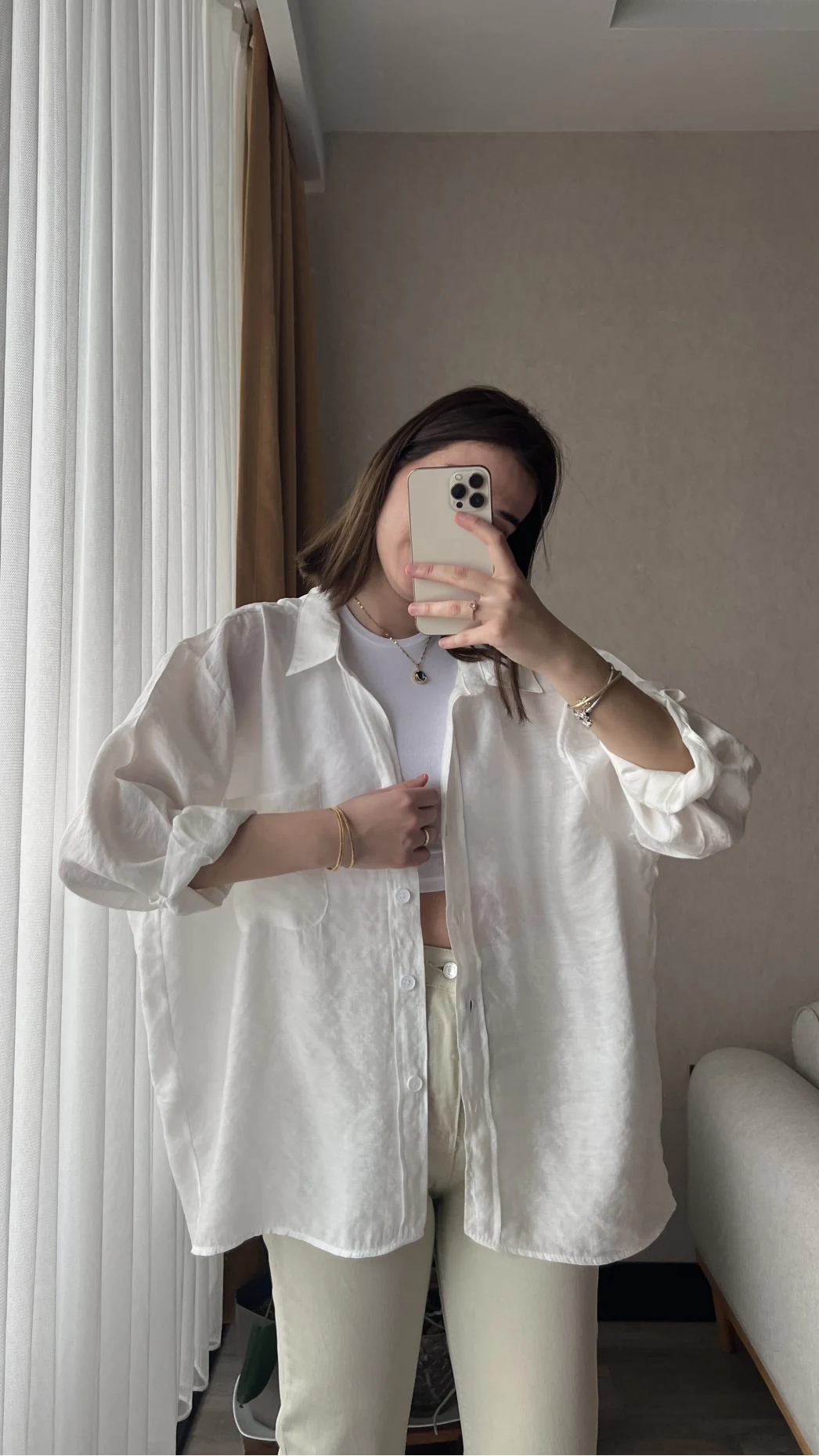 Beyaz Oversize Tensel Gömlek Kod: 4612