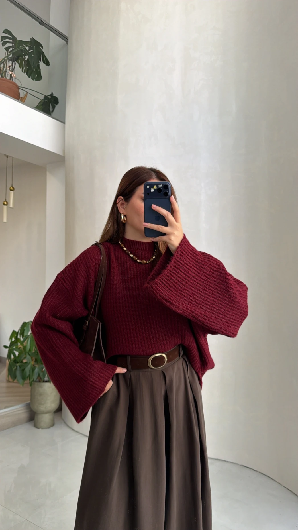 Oversize Bol Kol Triko Kazak - Bordo