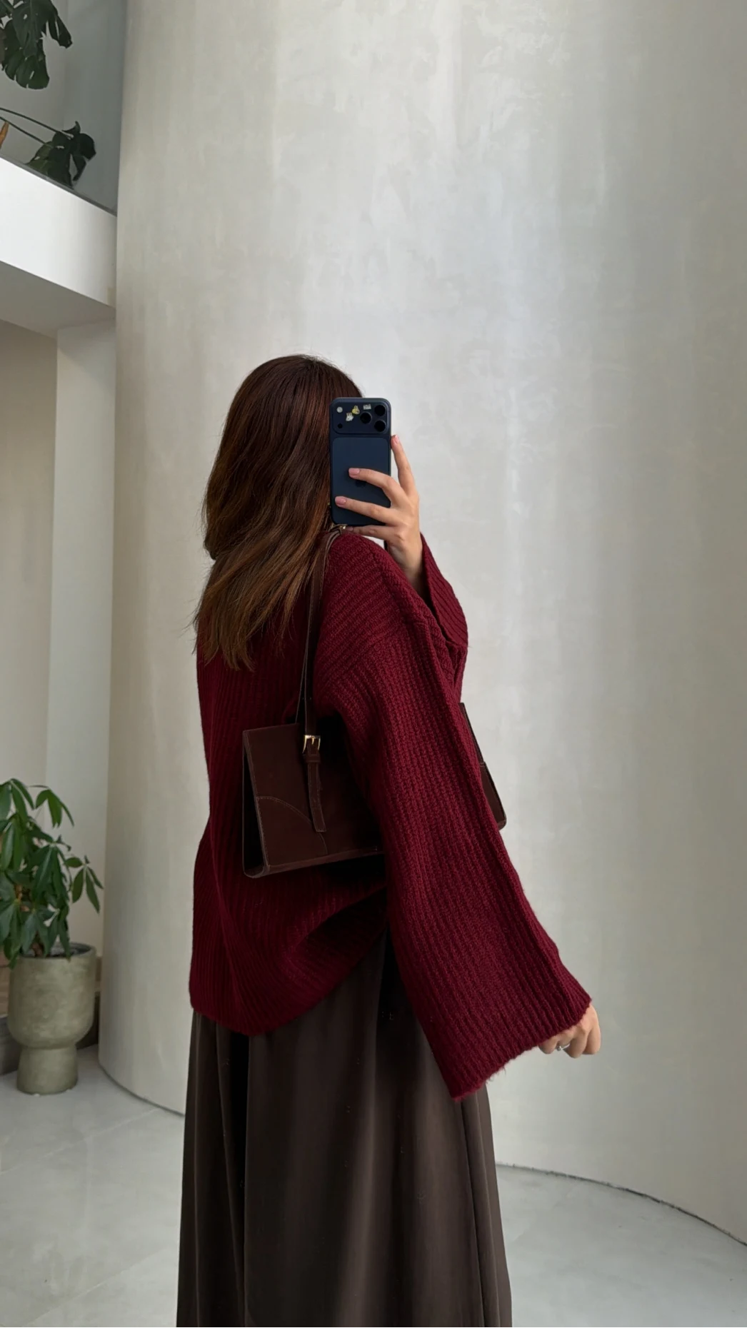 Oversize Bol Kol Triko Kazak - Bordo