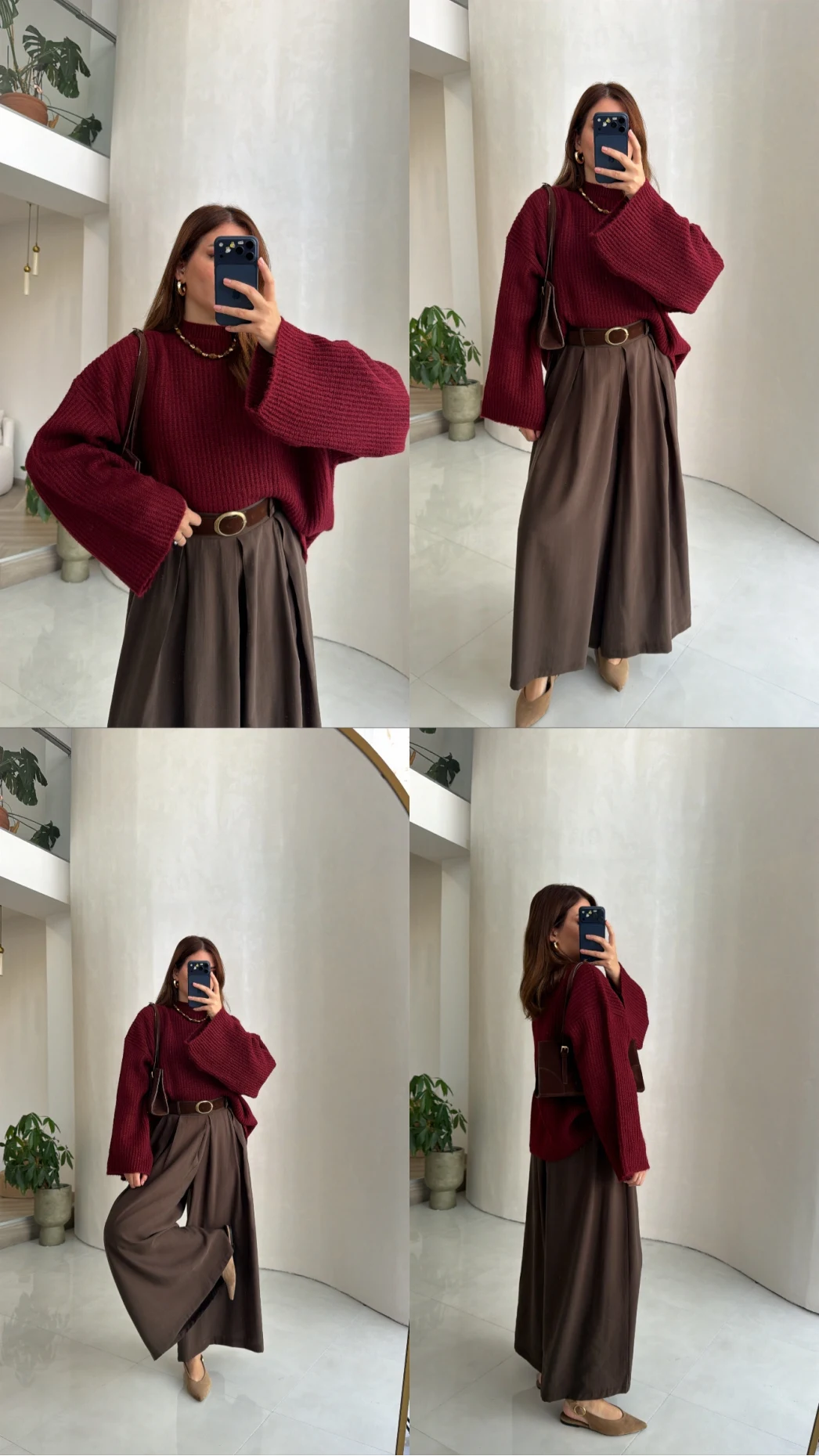 Oversize Bol Kol Triko Kazak - Bordo