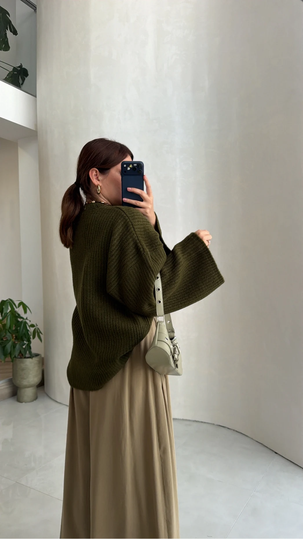 Oversize Bol Kol Triko Kazak - Haki