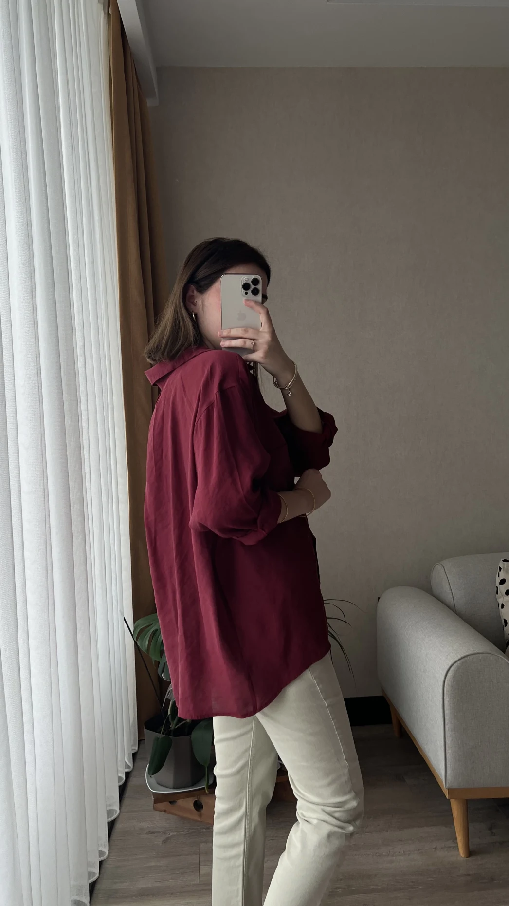 Bordo Oversize Tensel Gömlek Kod: 4612