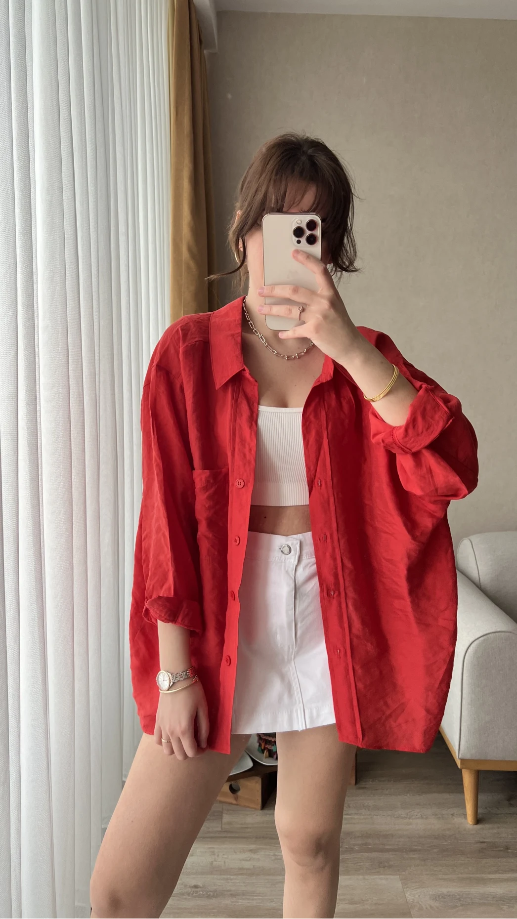 Kırmızı Oversize Tensel Gömlek Kod: 4612