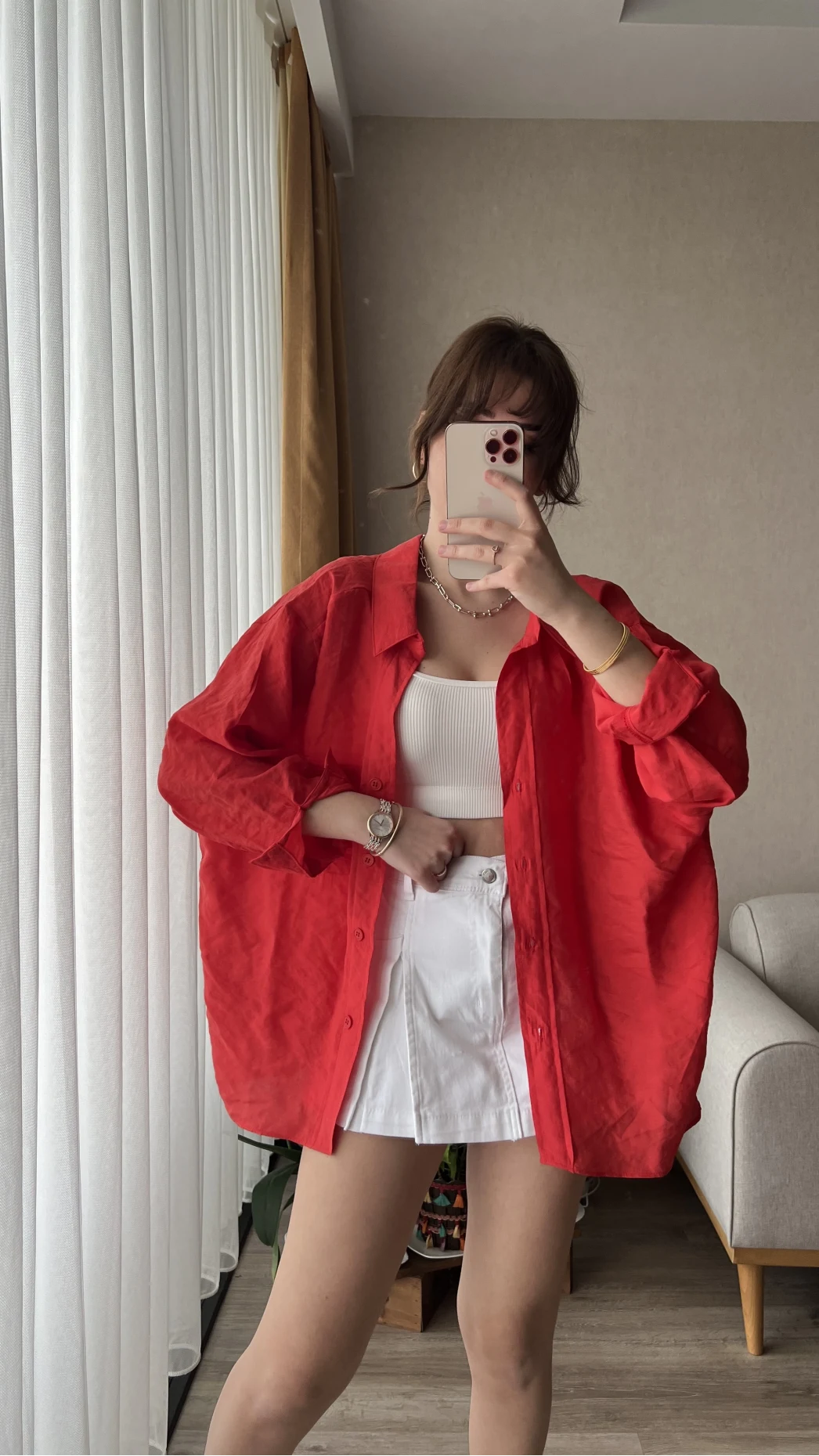 Kırmızı Oversize Tensel Gömlek Kod: 4612