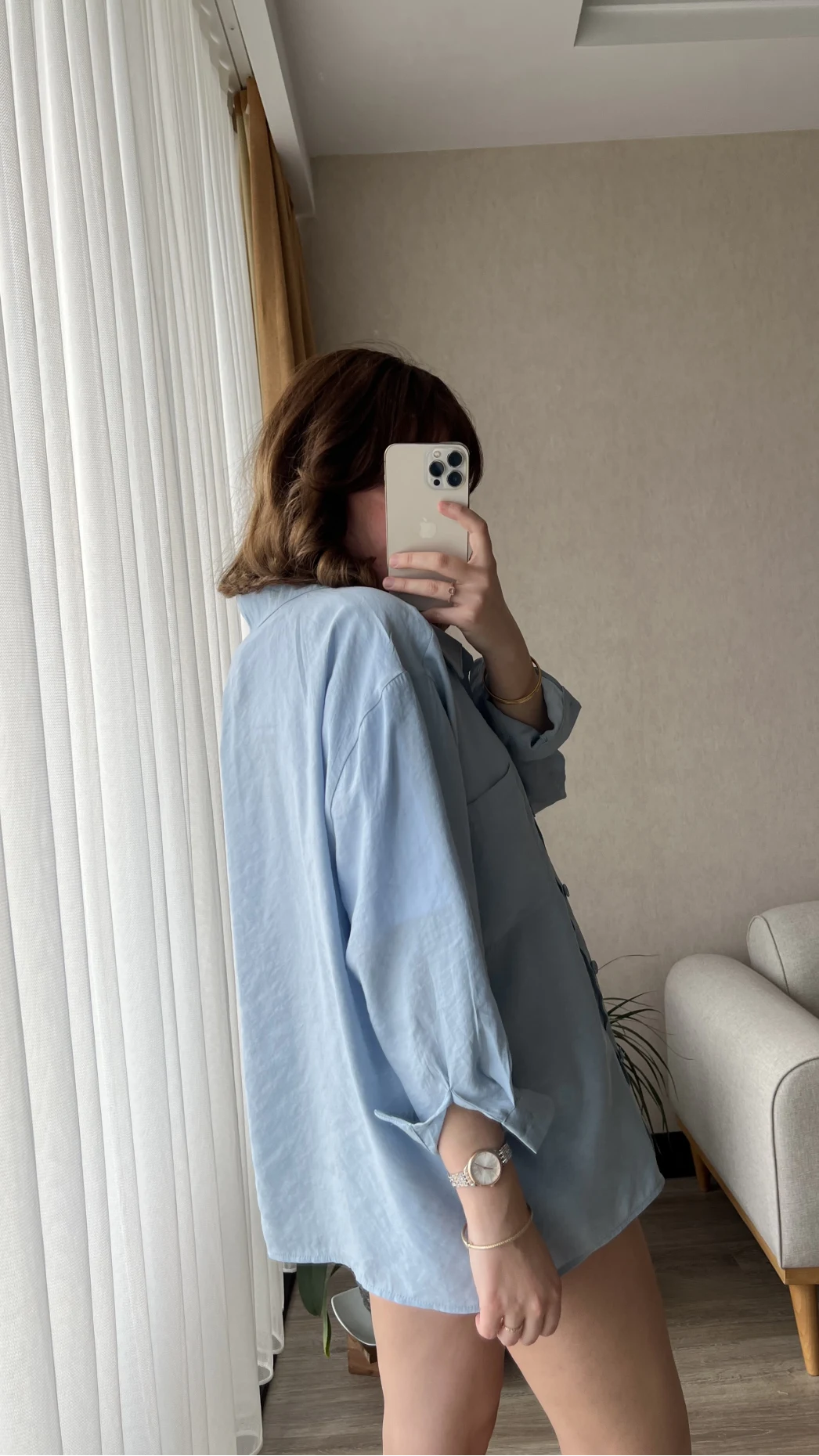 Mavi Oversize Tensel Gömlek Kod: 4612