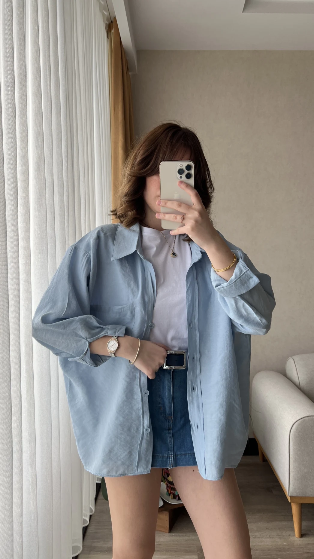 Mavi Oversize Tensel Gömlek Kod: 4612