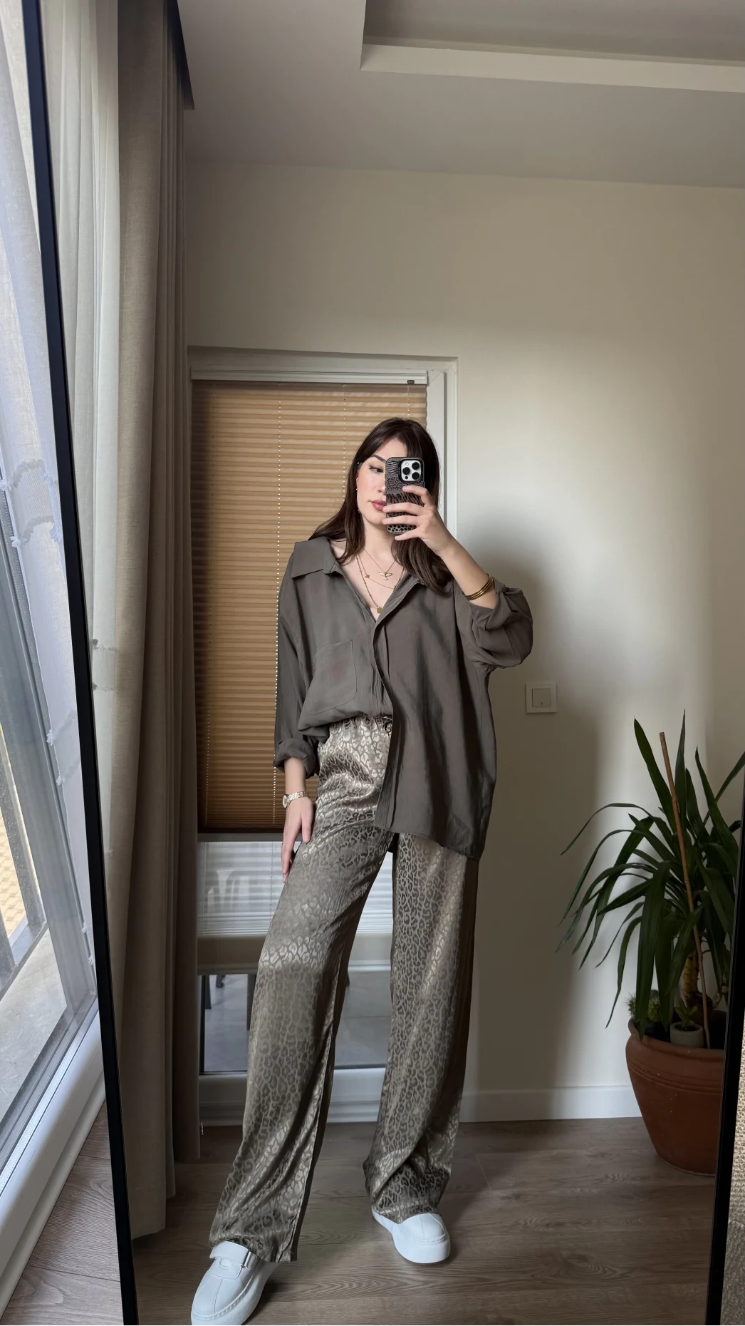 Oversize Modal Karışımlı Gömlek Haki