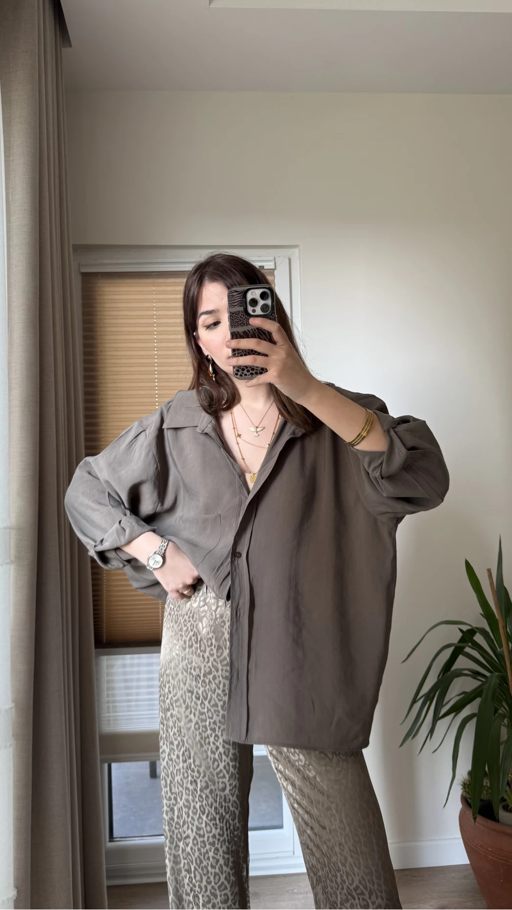 Oversize Modal Karışımlı Gömlek Haki