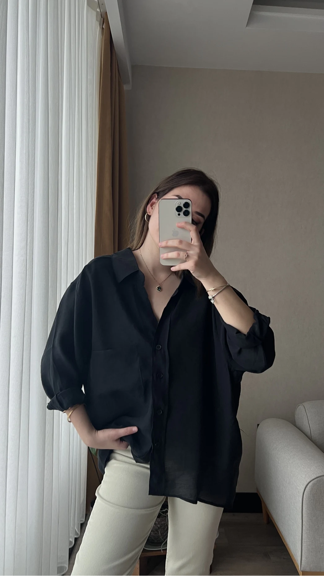 Siyah Oversize Tensel Gömlek Kod: 4612