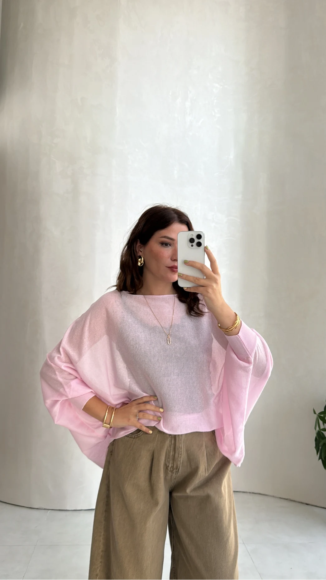 Oversize Transparan Pelerin Bluz - Pembe - Kod: 2833